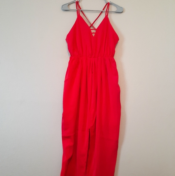 Few Moda New York Red Evening V Neck Midi Dress - Picture 4 of 11